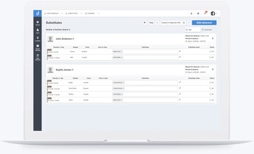 Substitute management in Docendo school scheduler